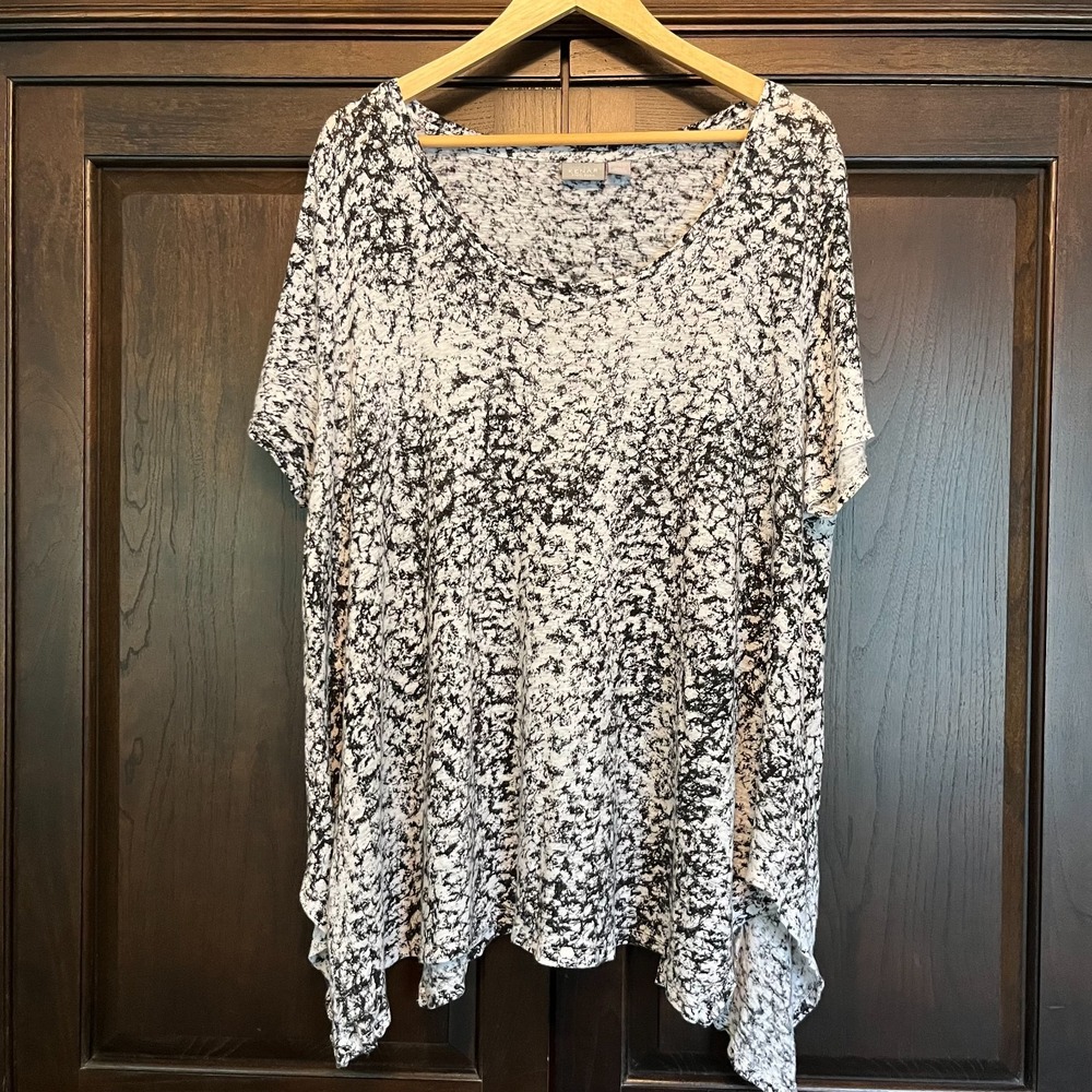KENAR 100% Linen Printed Popover Shirt Womens Plus Sz 2X Flowy Stretchy **FLAW**